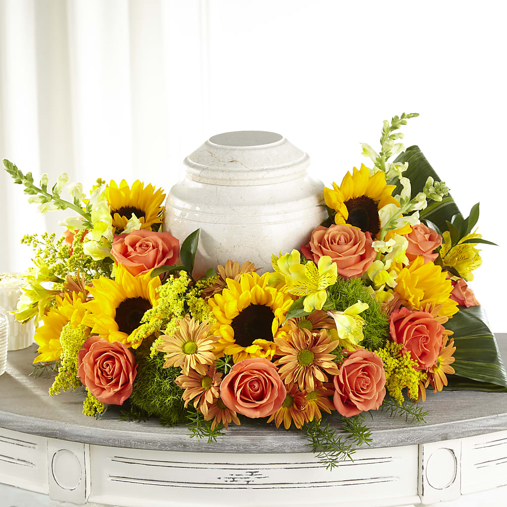 Faithful Sunflower Cremation Adornment – Buckeye Flowers, Marysville OH