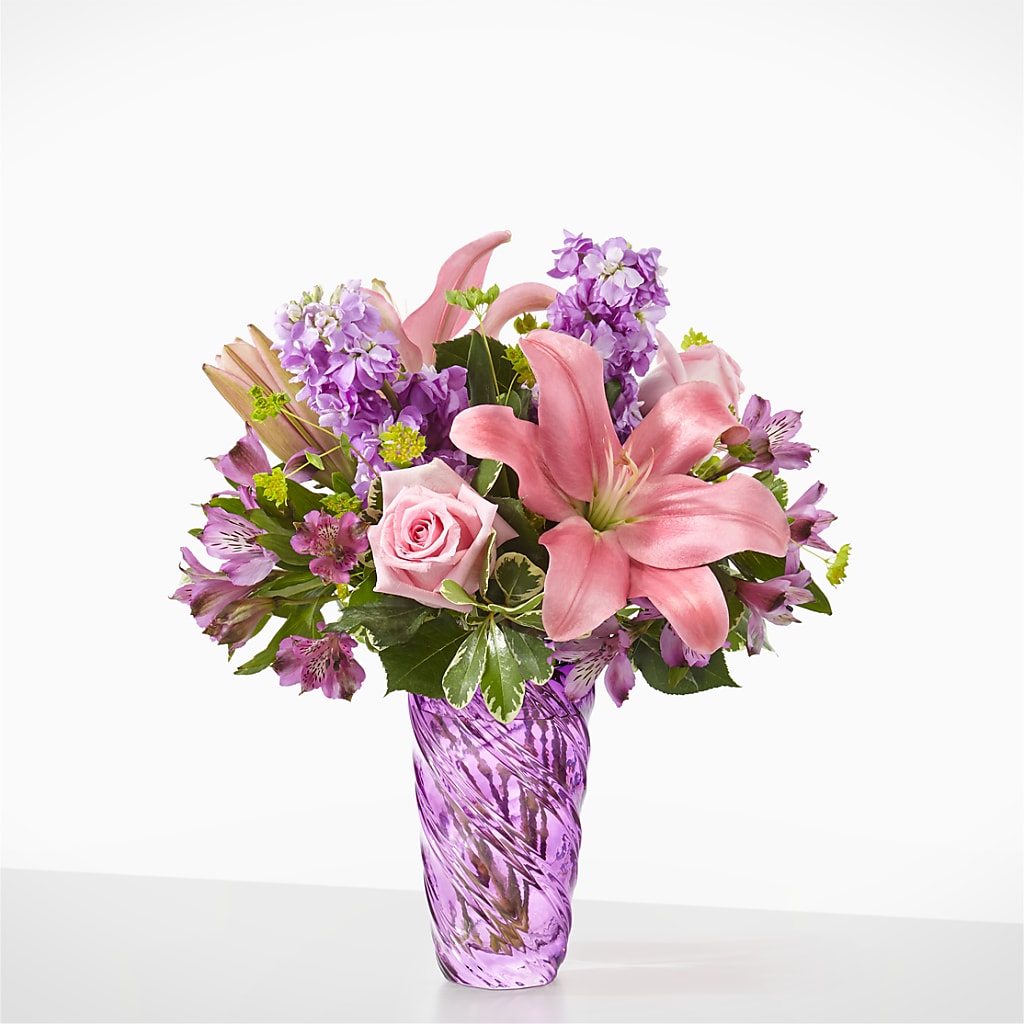 プレシャスフローラル コレクション Precious Petals Bouquet with Luxe Swirl Vase – pink, purple flower