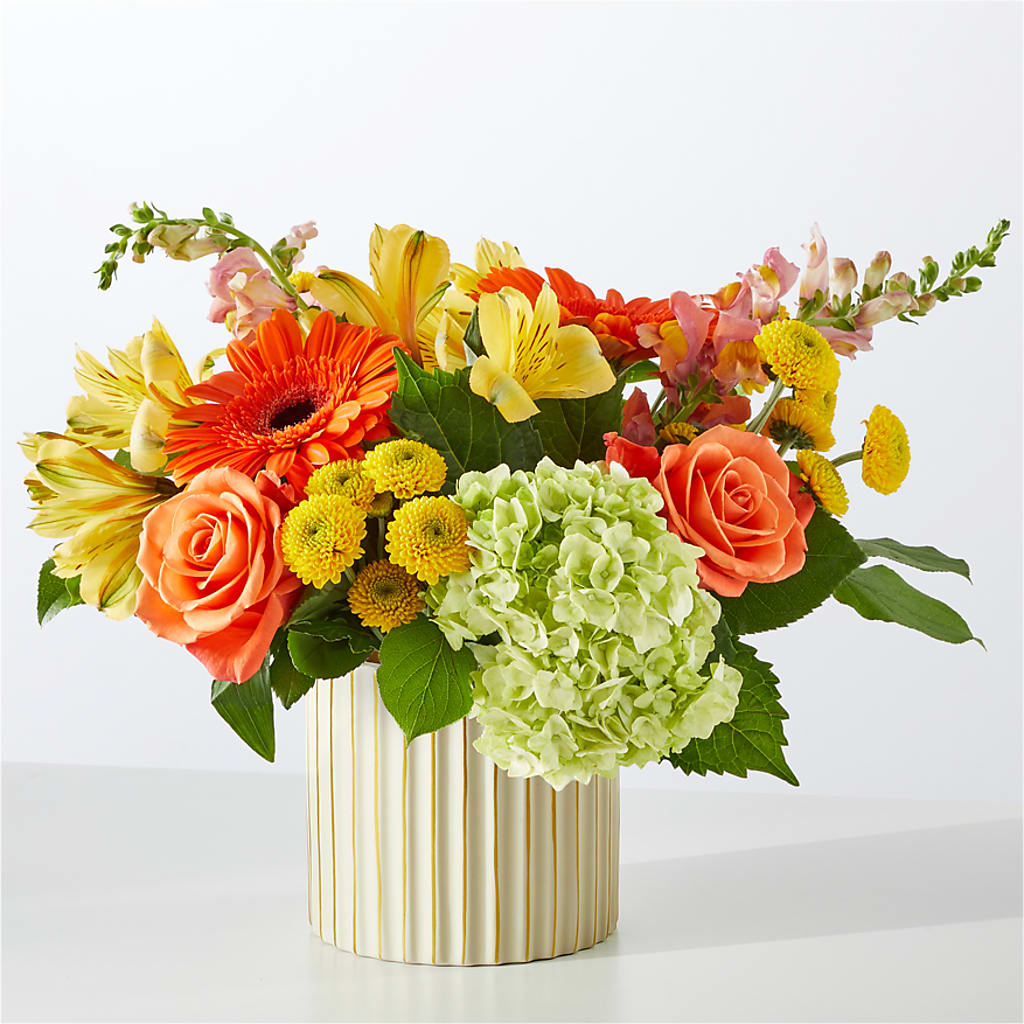 Autumn Sunshine Bouquet with Ivory Vase –  Buckeye Flowers, Marysville OH