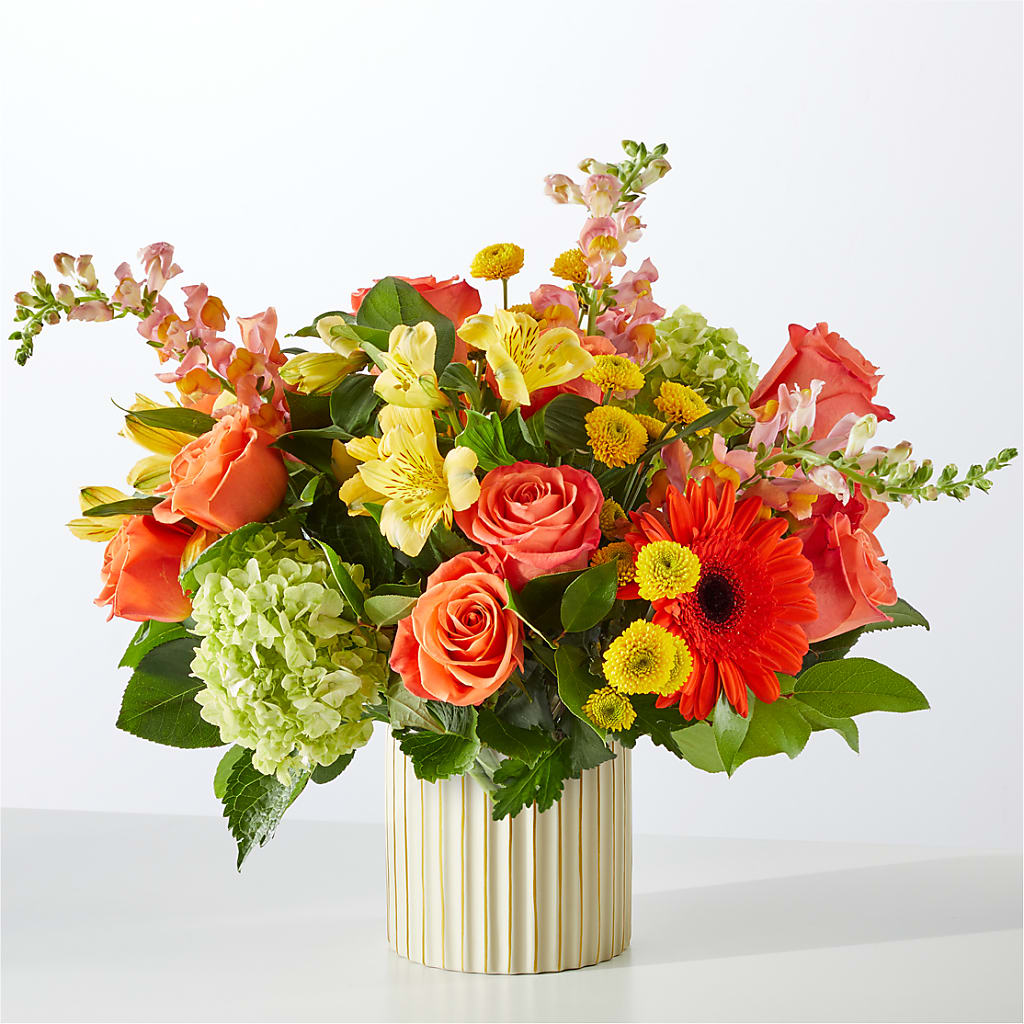 Autumn Sunshine Bouquet with Ivory Vase –  Buckeye Flowers, Marysville OH