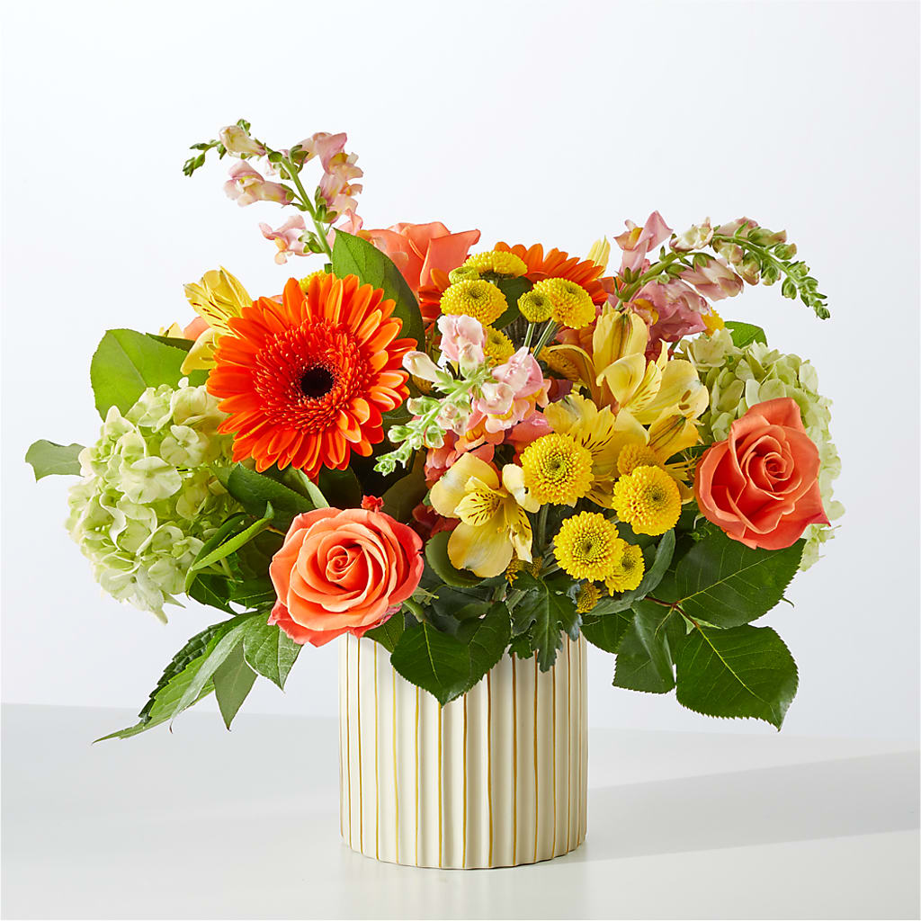 Autumn Sunshine Bouquet with Ivory Vase –  Buckeye Flowers, Marysville OH