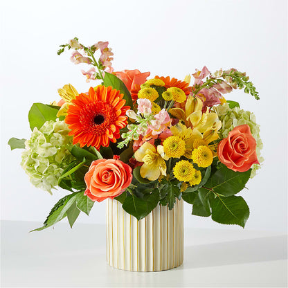 Autumn Sunshine Bouquet with Ivory Vase –  Buckeye Flowers, Marysville OH