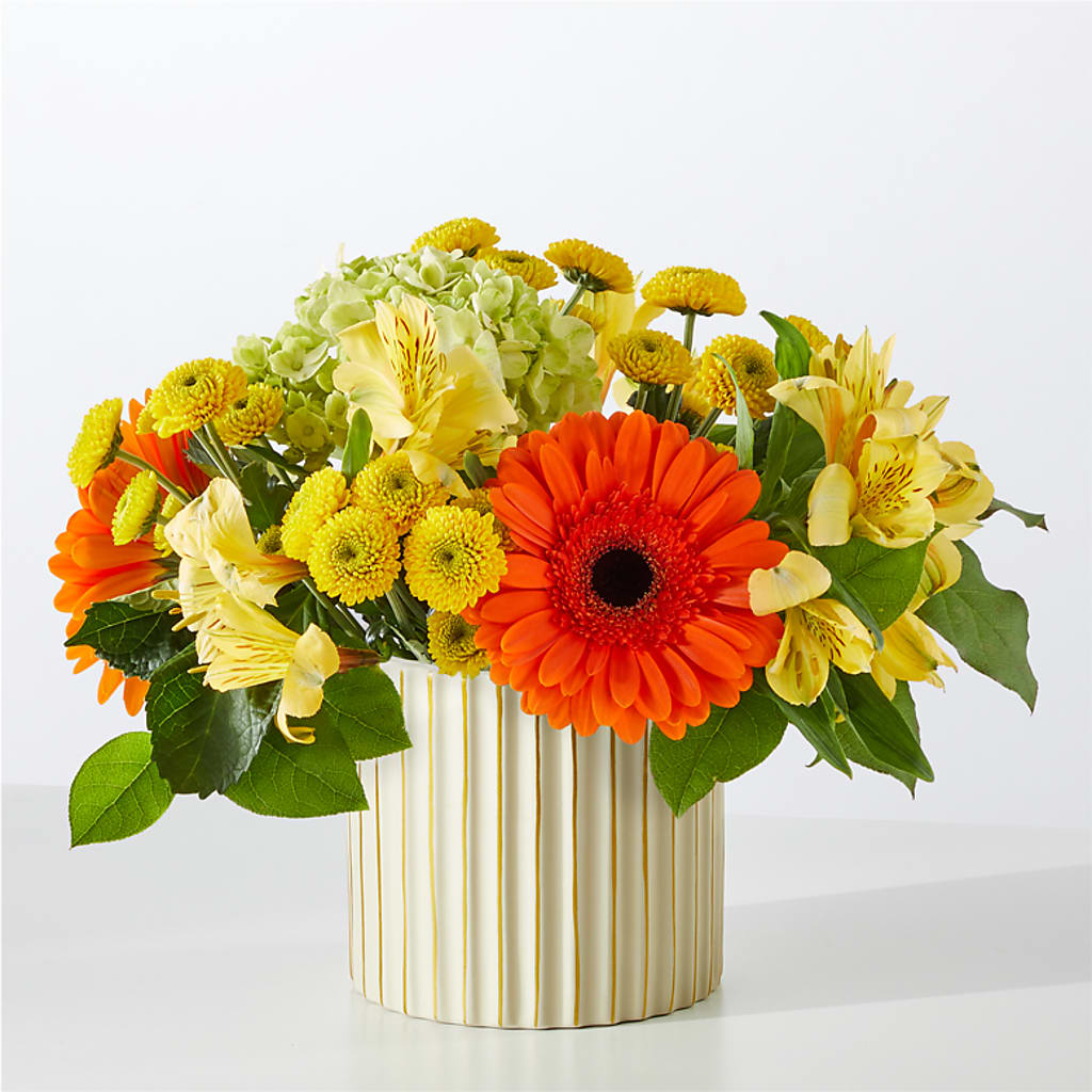 Autumn Sunshine Bouquet with Ivory Vase –  Buckeye Flowers, Marysville OH